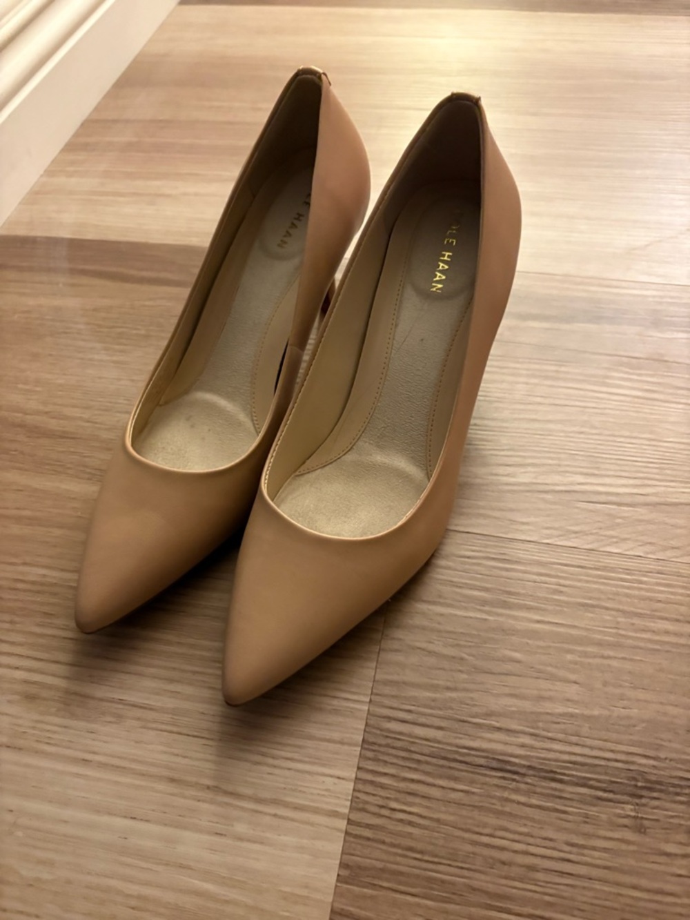Cole Haan Tan Pointed-Toe Leather Pumps - Picture 3 of 5